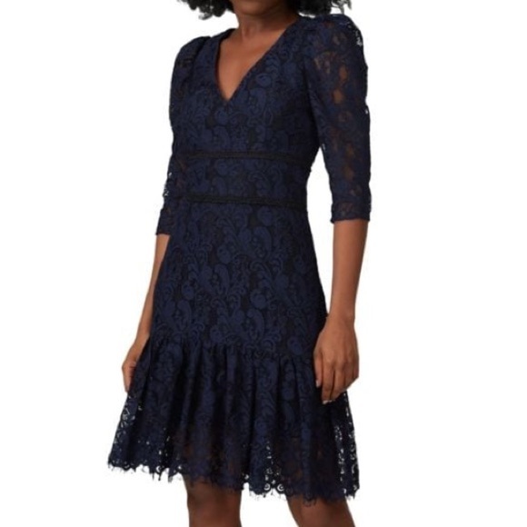 Shoshanna Dresses & Skirts - Shoshanna Miran Navy Blue Lace Puff Sleeve Dress size 4